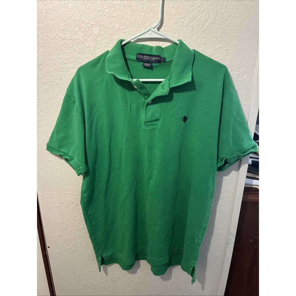 U.S. Polo Assn. Mens Large Polo Shirt Green Short Sleeve Luxury Feel, Cotton!